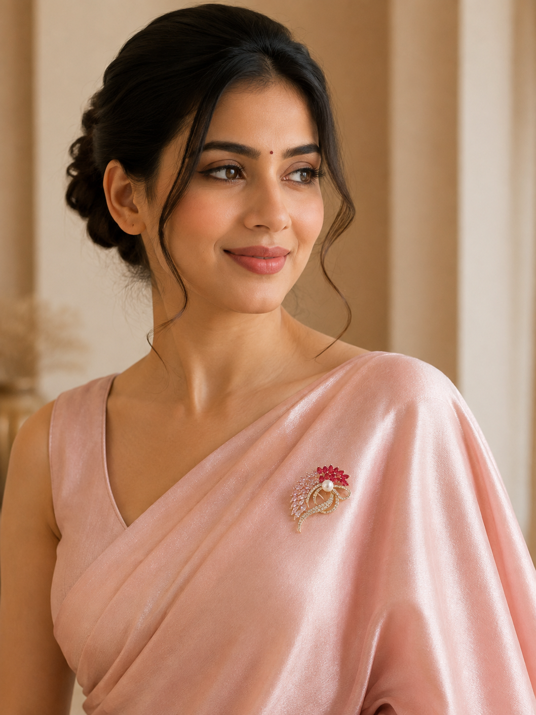 Elegant Pink Crystal Peacock Pearl Brooch