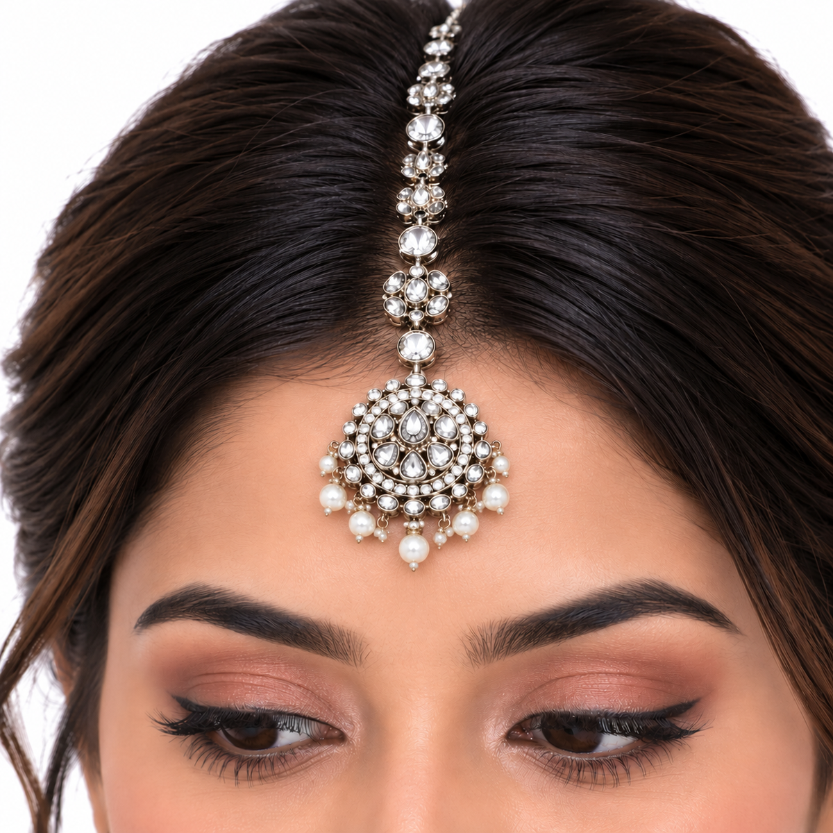 Layered Pearl Polki Necklace Set with Bridal Earrings
