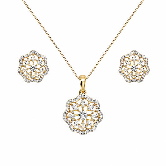 Gold Floral Medallion Crystal Necklace Set for Women