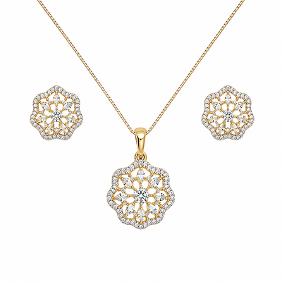 Gold Floral Medallion Crystal Necklace Set for Women