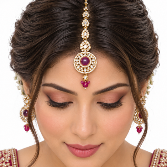 Ruby Pearl Gold Necklace Set With Layered Beads