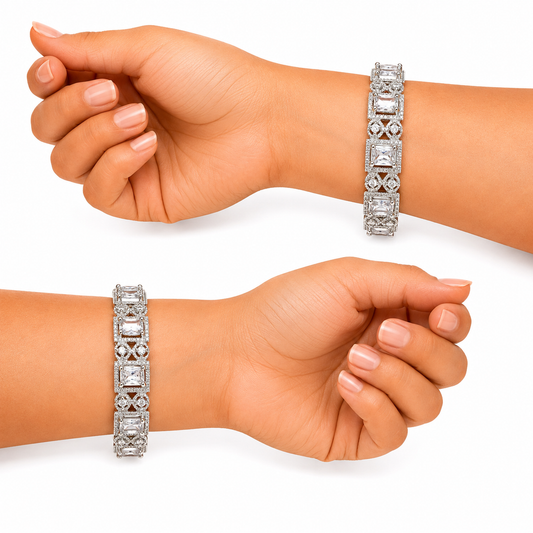 Elegant Silver Square Crystal Bangles for Women