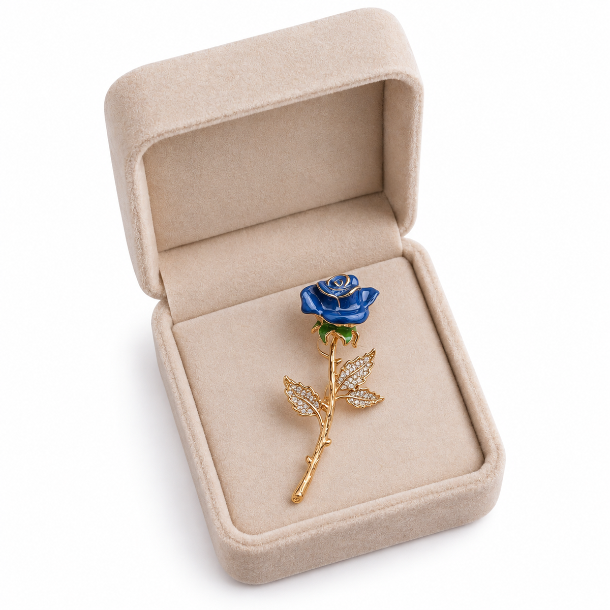 Elegant Blue Rose Crystal Brooch