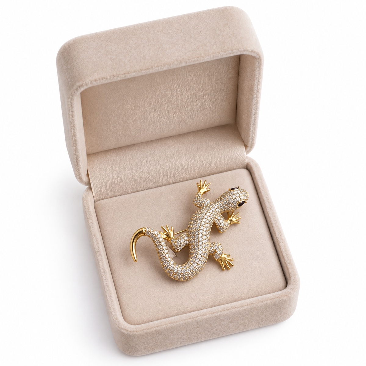 Elegant Gold Lizard Crystal Brooch