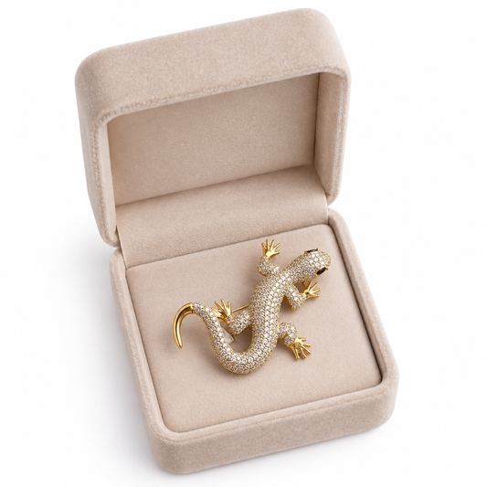Elegant Gold Lizard Crystal Brooch