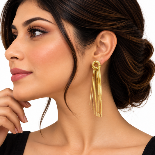 Elegant Gold Long Chain Tassel Drop Earrings for Women