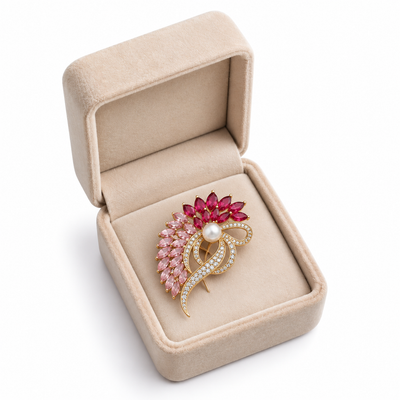 Elegant Pink Crystal Peacock Pearl Brooch