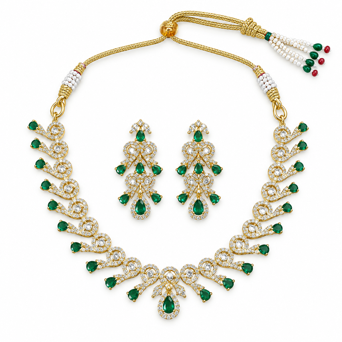Emerald Green Crystal Necklace Set with Drop Earrings