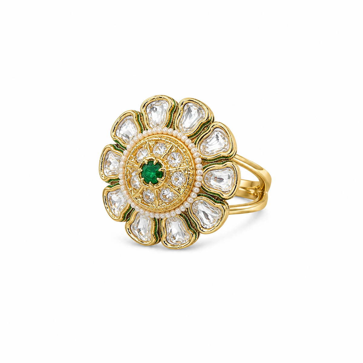 Emerald Floral Crystal Statement Ring