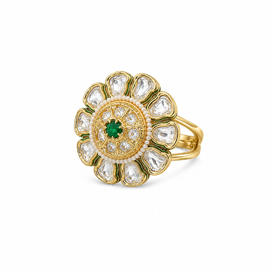 Emerald Floral Crystal Statement Ring