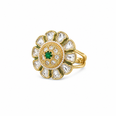 Emerald Floral Crystal Statement Ring