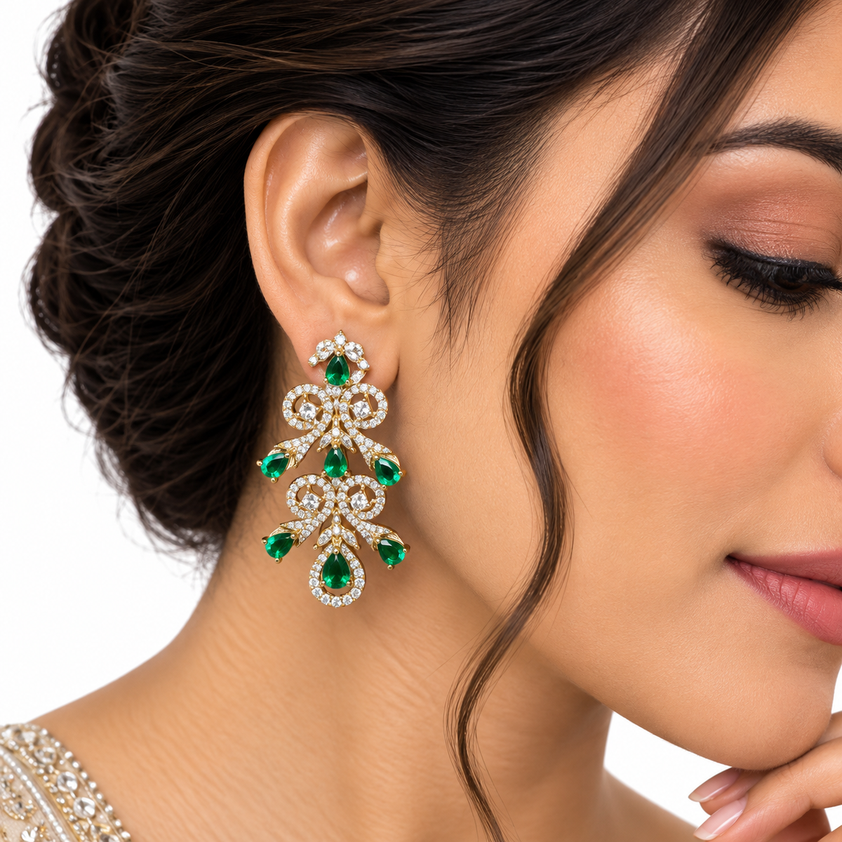 Emerald Green Crystal Necklace Set with Drop Earrings