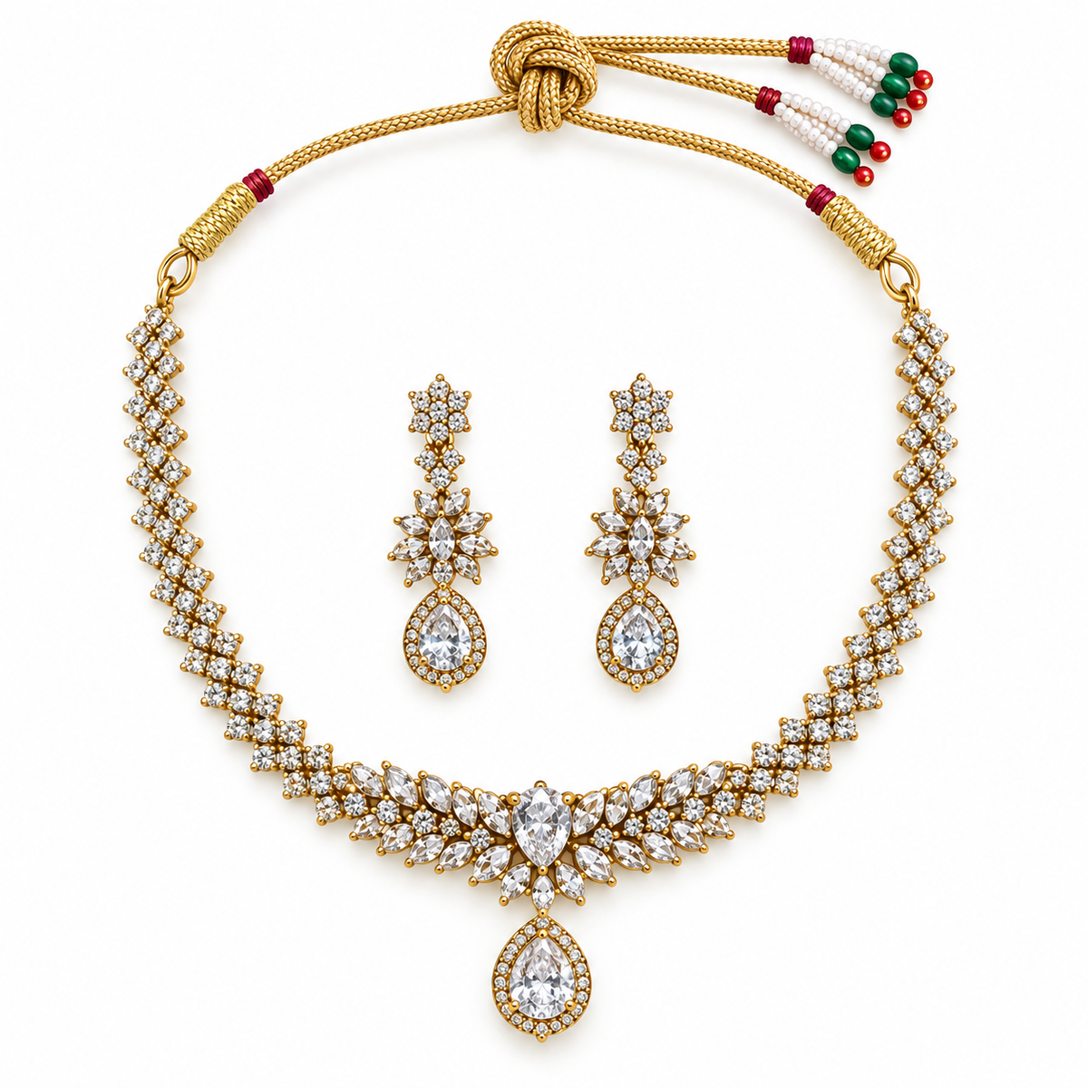 Gold-Plated Crystal Floral Necklace Set with Earrings