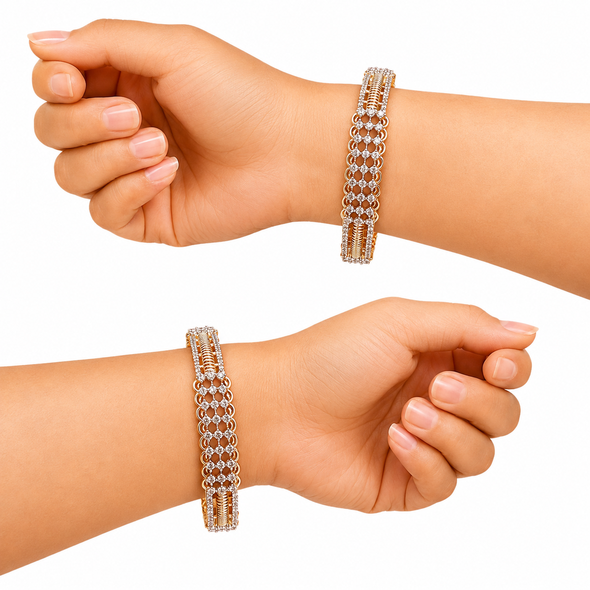 Gold Beaded Mesh Designer Bangles for Women