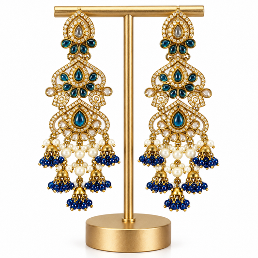 Gold Blue Pearl Drop Earring