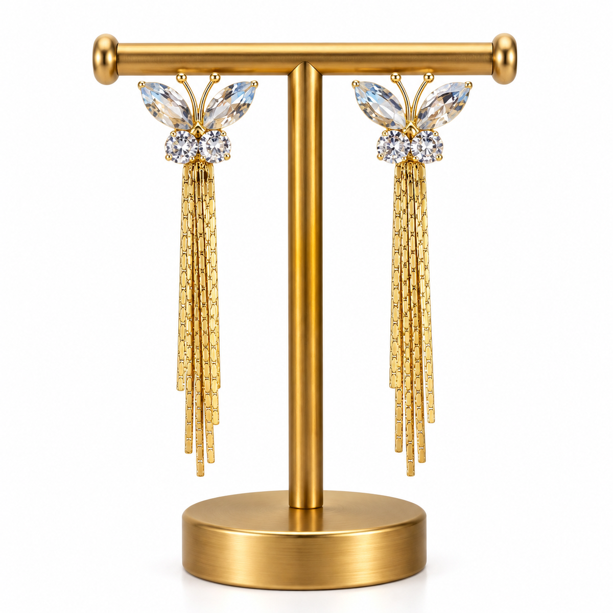 Gold Butterfly Crystal Chain Drop Earrings