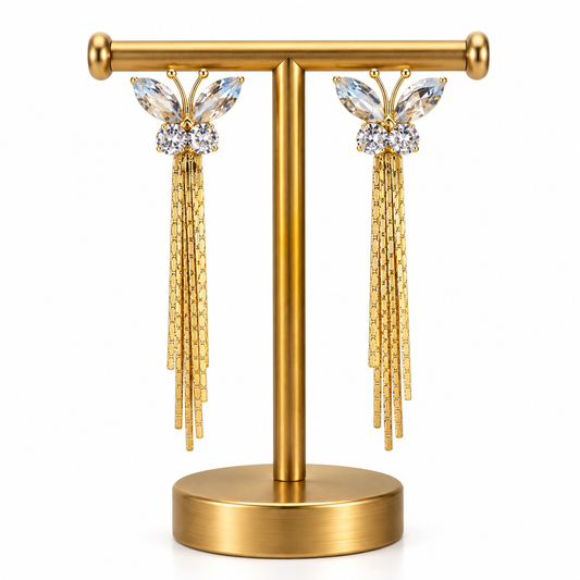 Gold Butterfly Crystal Chain Drop Earrings