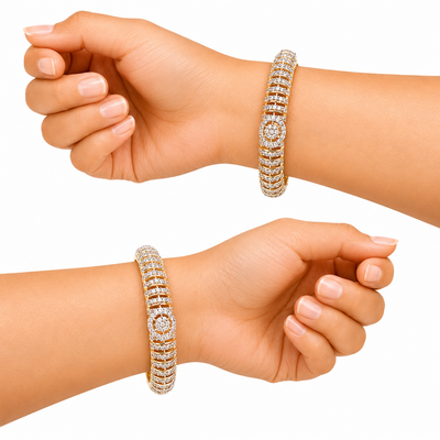 Gold CZ Layered Round Motif Bangles for Women