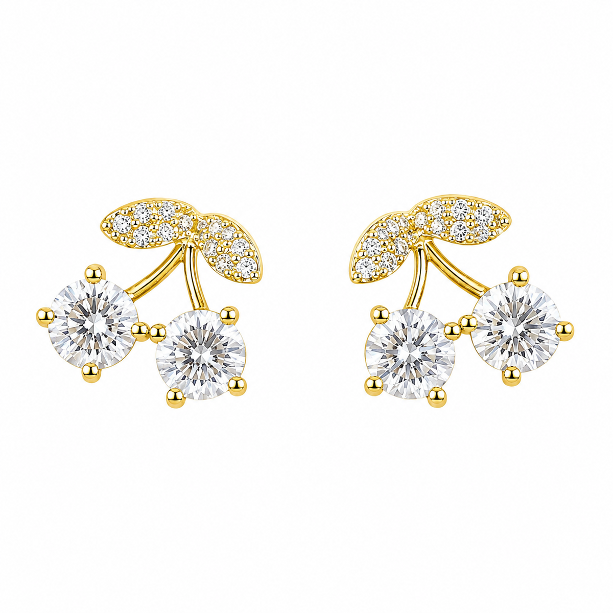 Gold Cherry Crystal Stud Earrings for Women