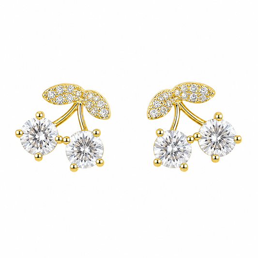 Gold Cherry Crystal Stud Earrings for Women