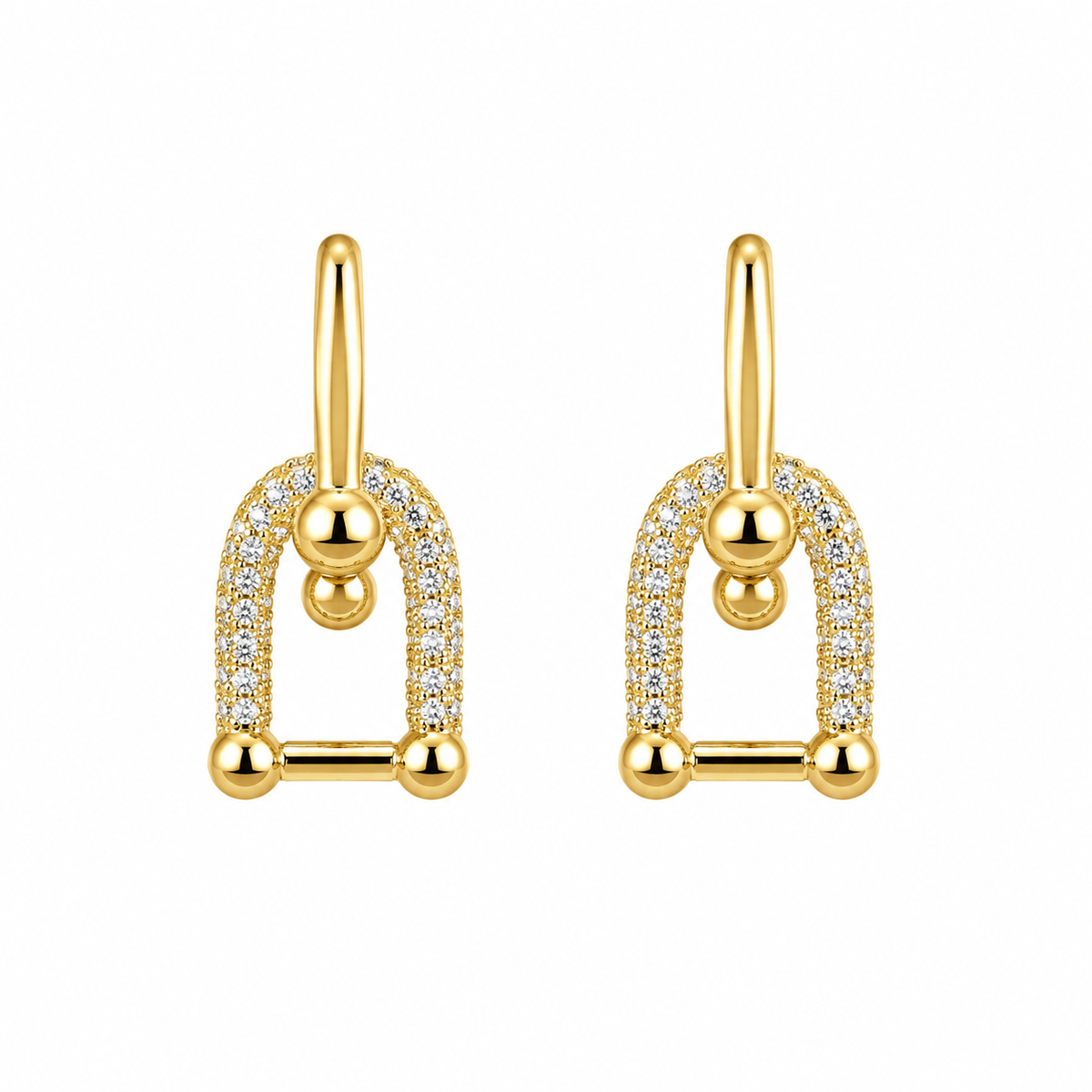 Gold Crystal Geometric Drop Earrings for Women