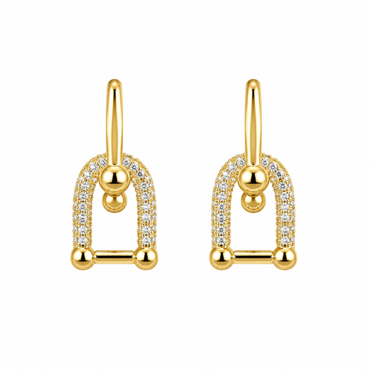 Gold Crystal Geometric Drop Earrings for Women