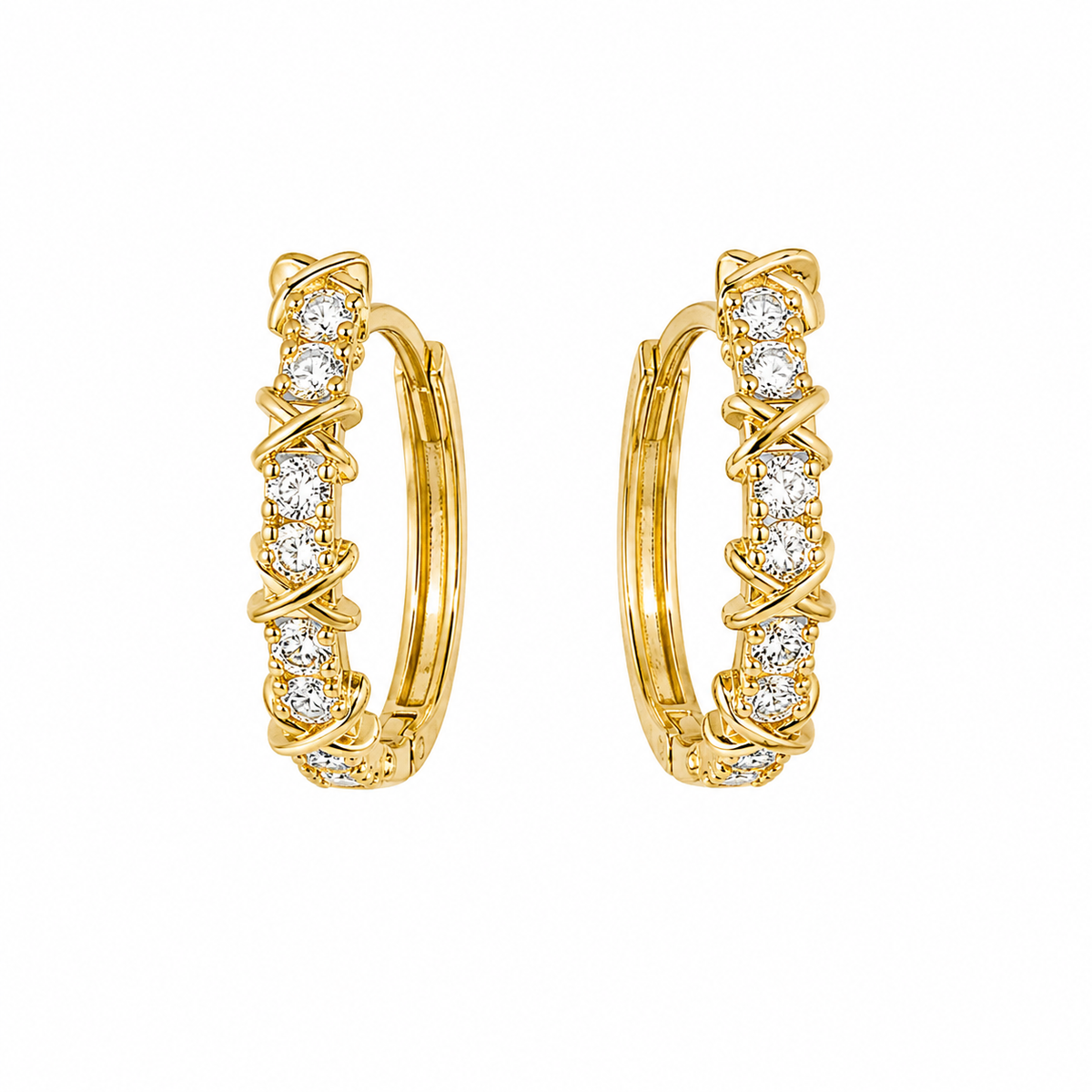 Gold Crystal Hoop Earrings with Twisted Design