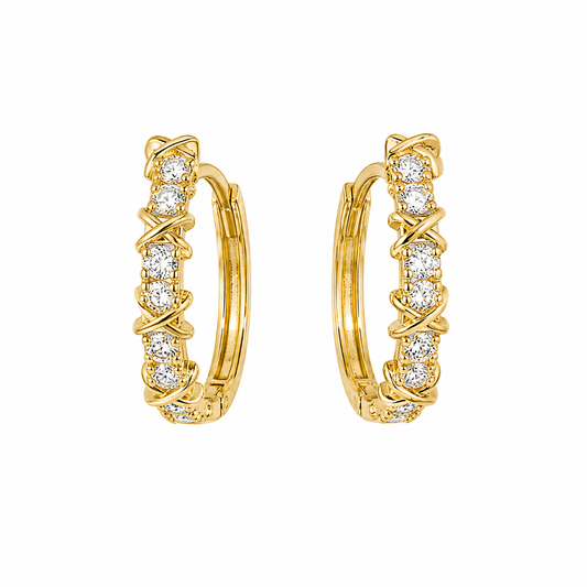 Gold Crystal Hoop Earrings with Twisted Design