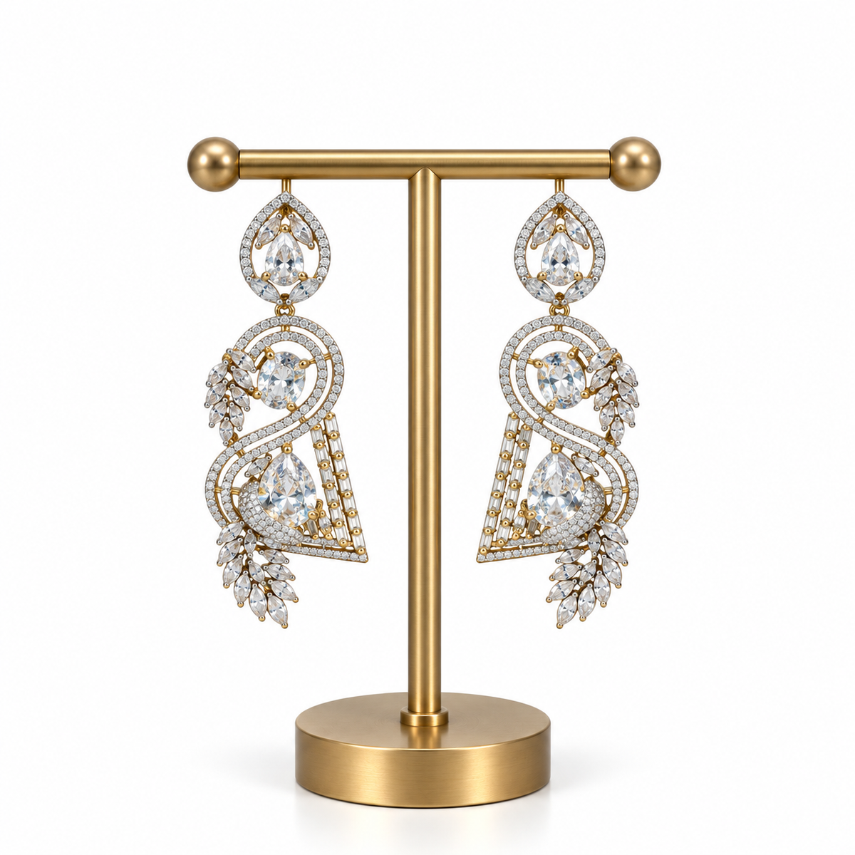 Gold Crystal Leaf Design Drop Earrings for Women