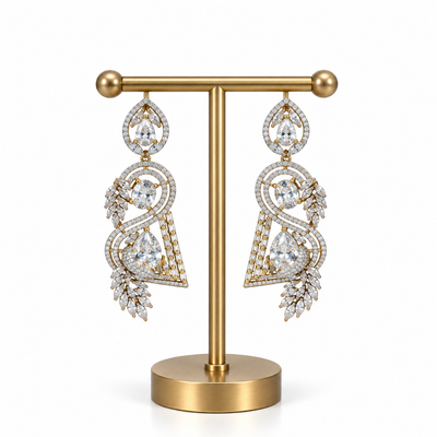 Gold Crystal Leaf Design Drop Earrings for Women