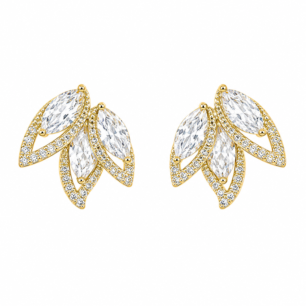 Gold Crystal Leaf Stud Earrings for Women