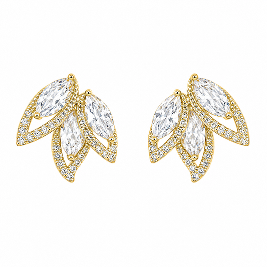Gold Crystal Leaf Stud Earrings for Women