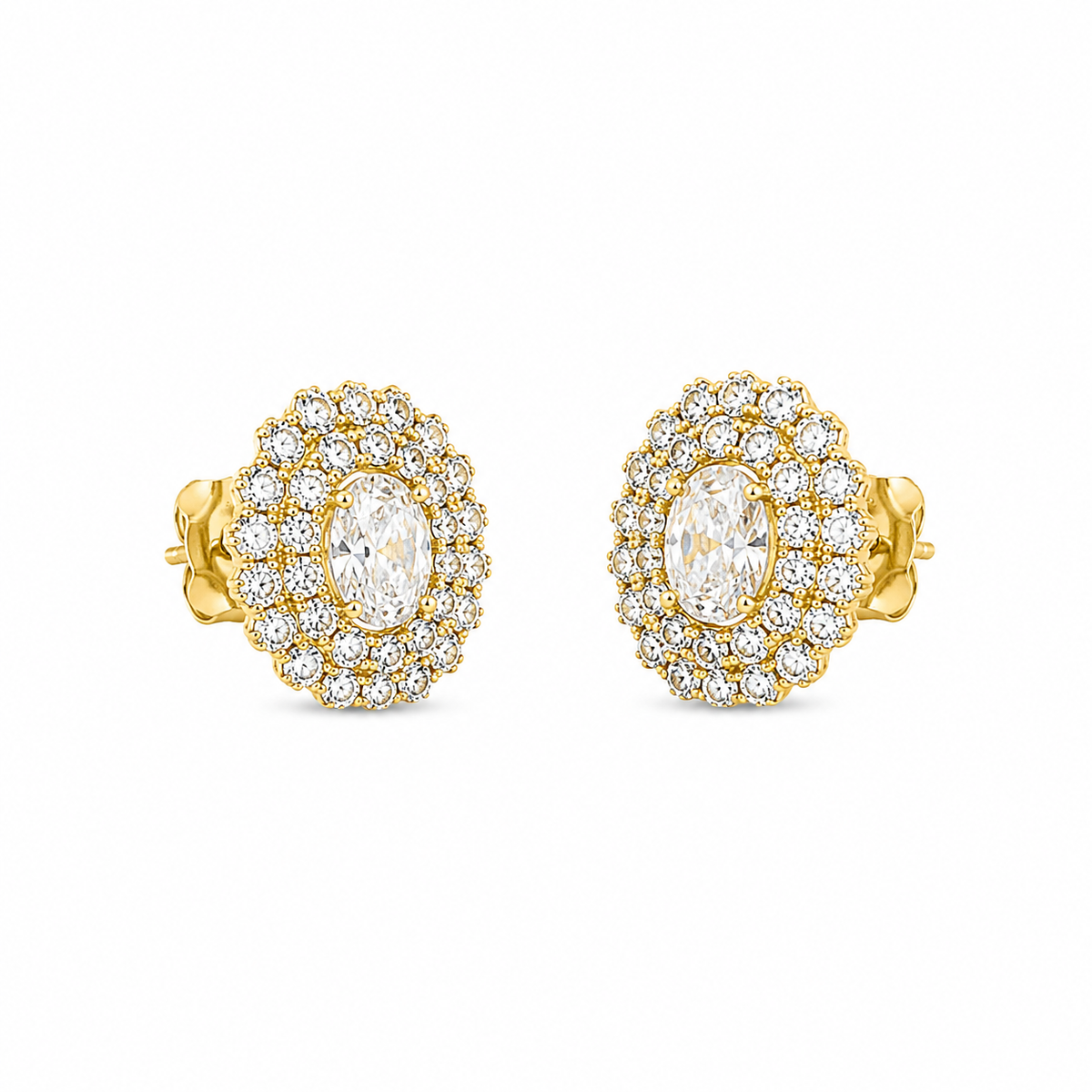 Gold Crystal Oval Stud Earrings for Women