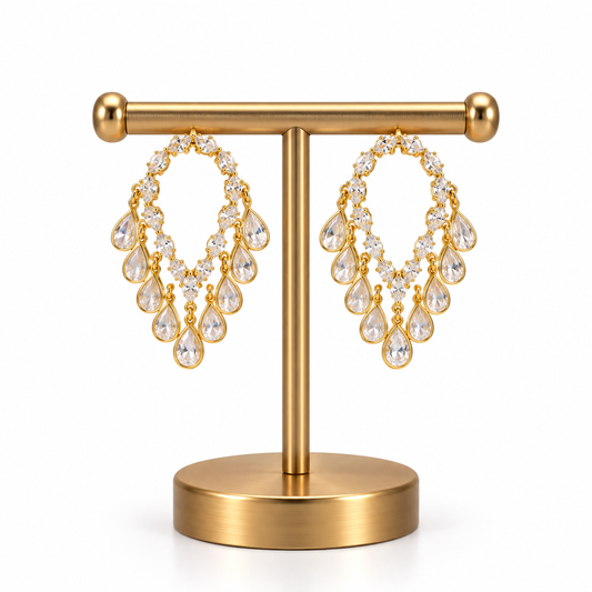 Gold Crystal Teardrop Chandelier Earrings for Women