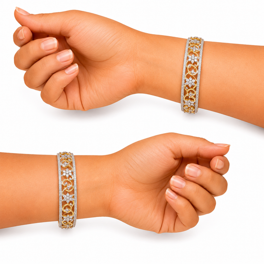 Gold Floral Chain Pattern Designer Bangles for Women
