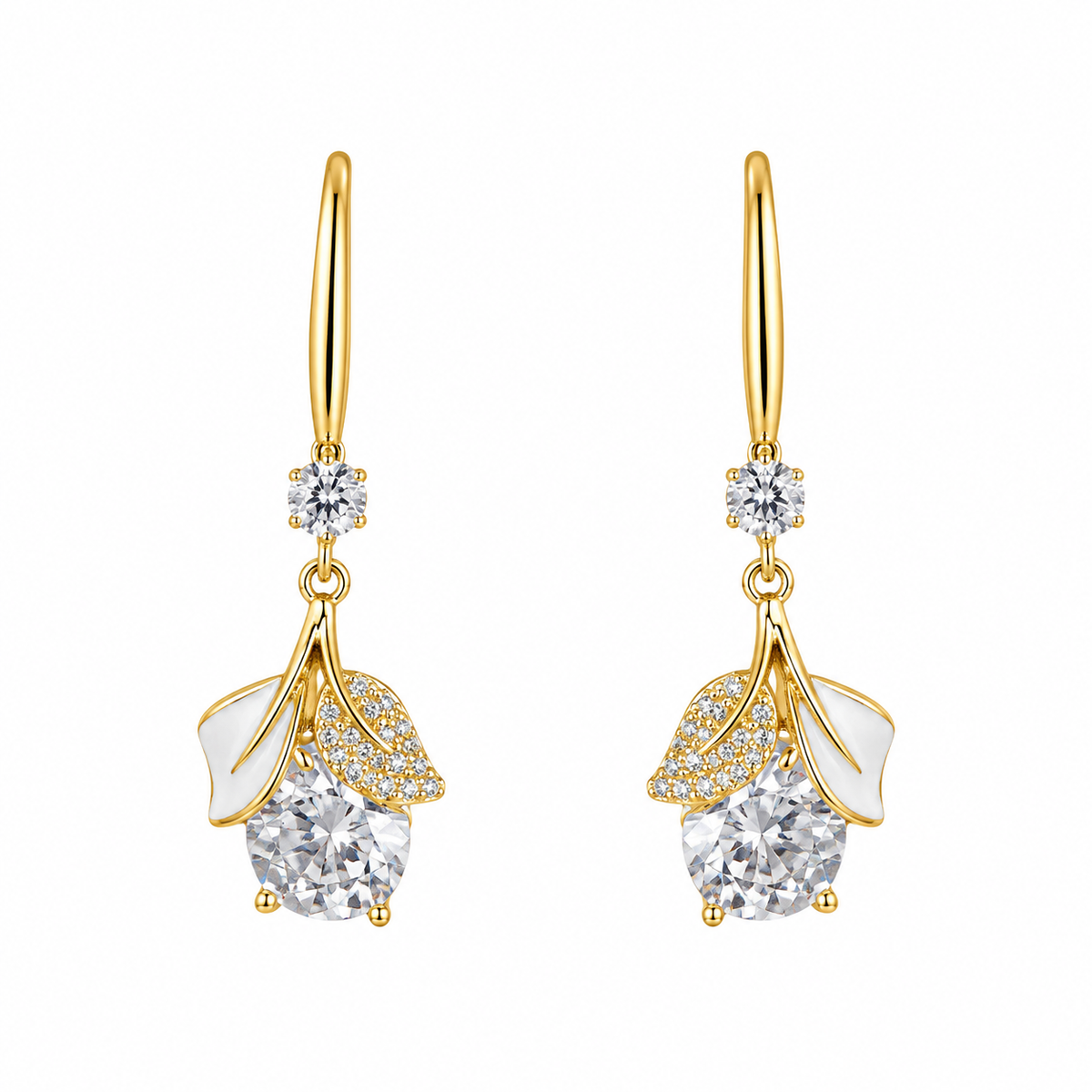 Gold Floral Crystal Drop Earrings for Women
