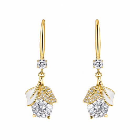 Gold Floral Crystal Drop Earrings for Women