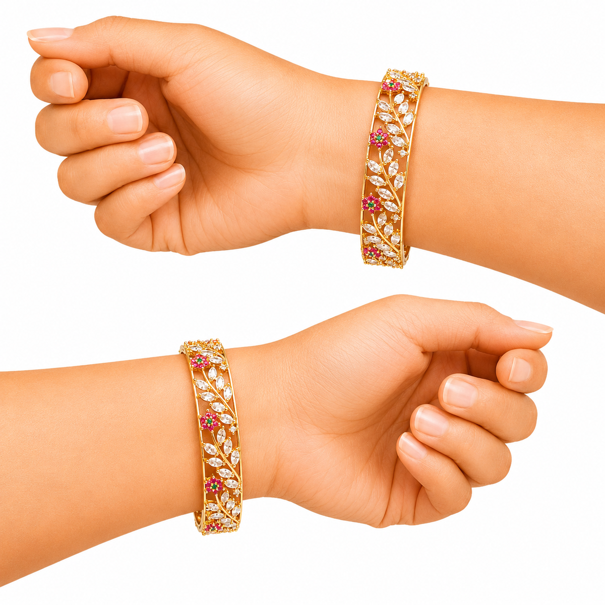 Gold Floral Stone Designer Bangles for Women