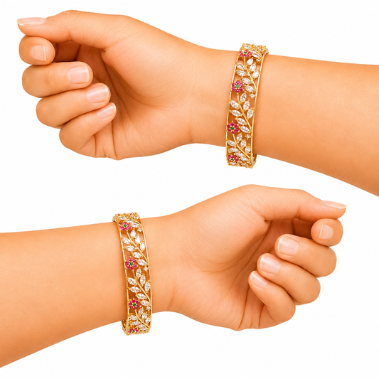 Gold Floral Stone Designer Bangles for Women