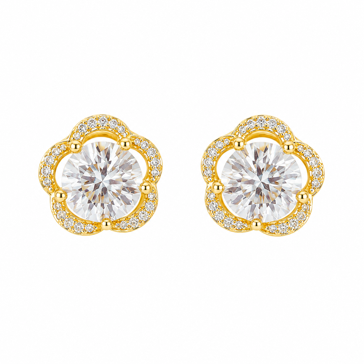 Gold Flower Crystal Stud Earrings for Women