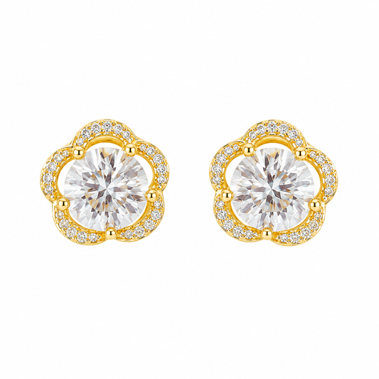 Gold Flower Crystal Stud Earrings for Women