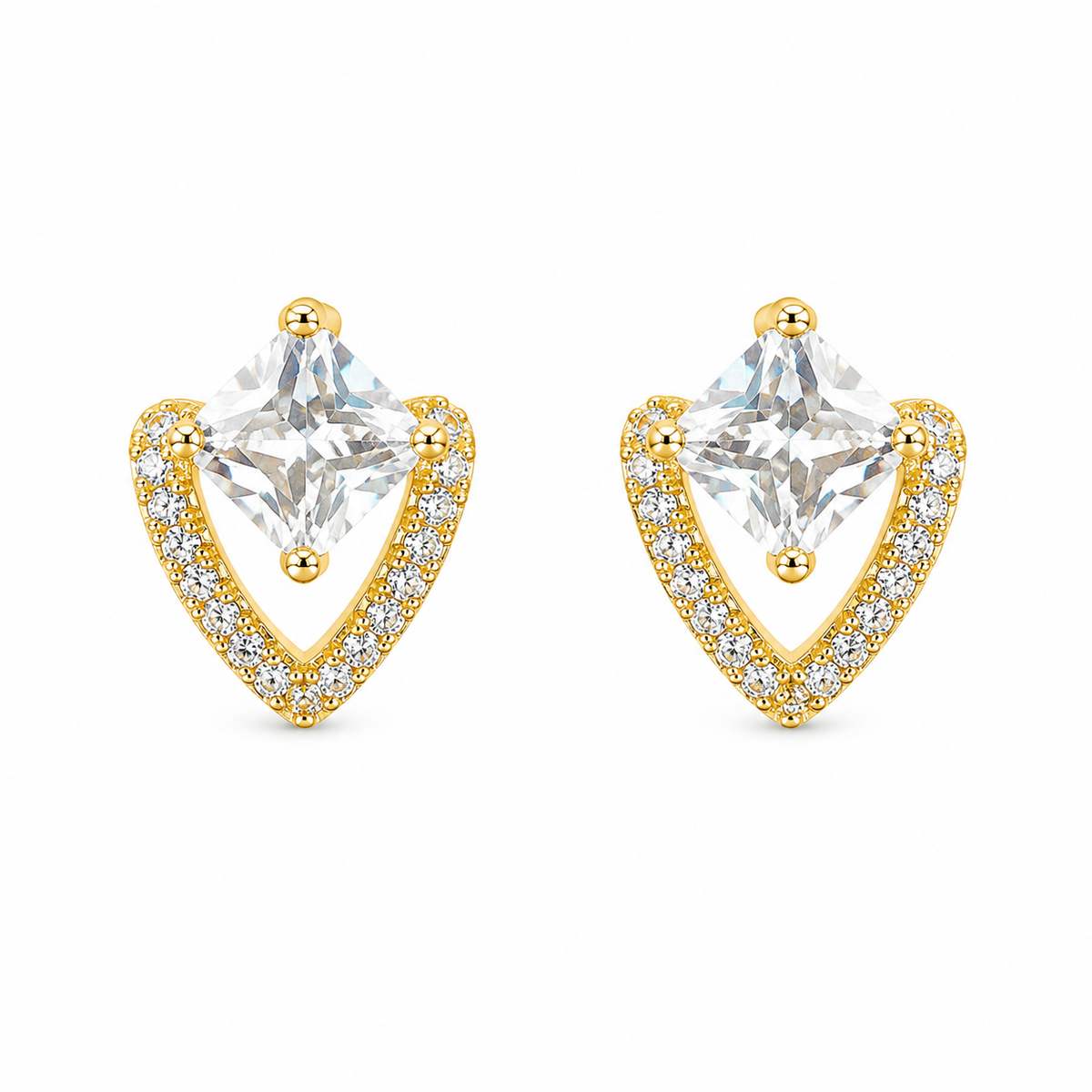 Gold Geometric Crystal Stud Earrings for Women
