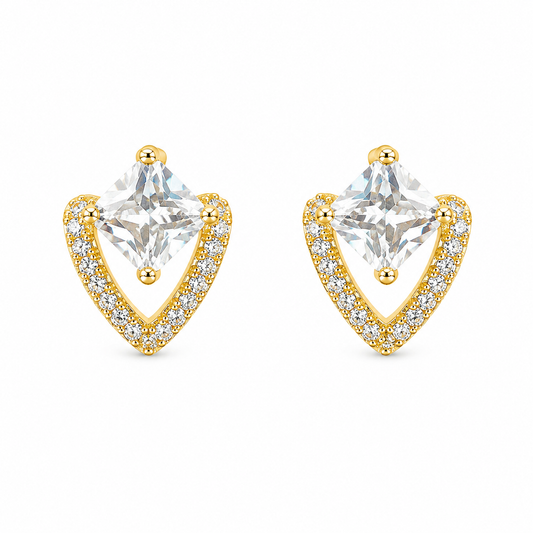 Gold Geometric Crystal Stud Earrings for Women