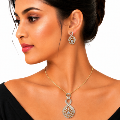 Gold Interlinked Loop Crystal Pendant Set for Women