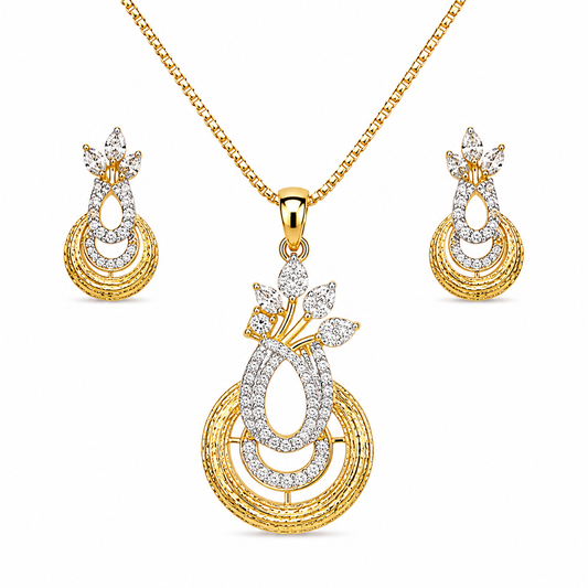 Gold Leaf Loop Crystal Pendant Necklace Set