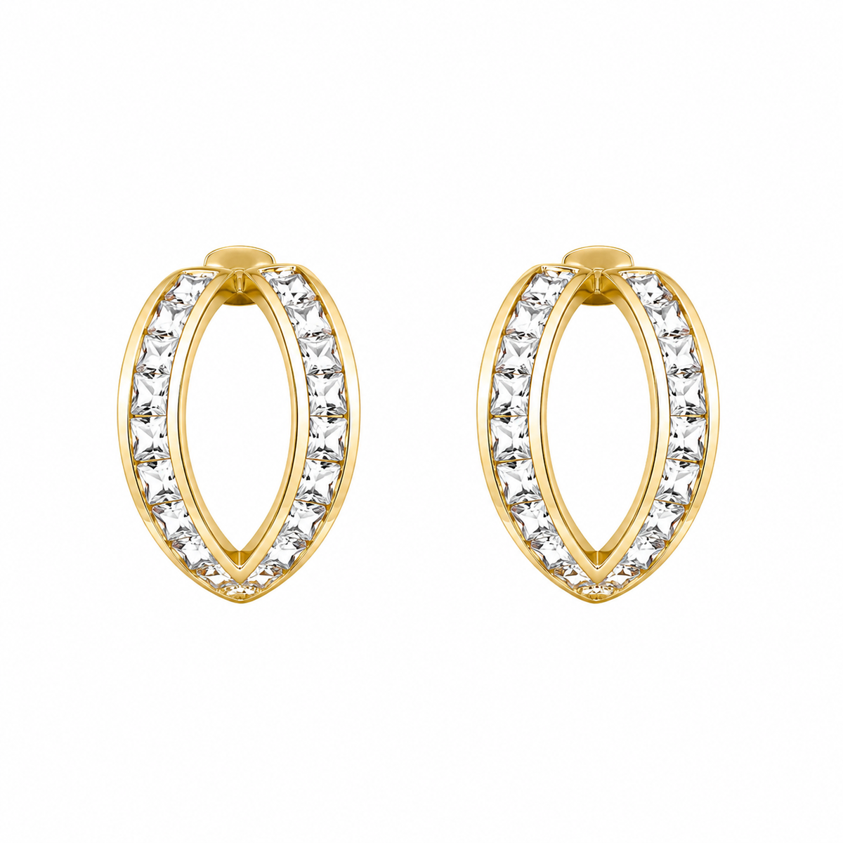 Gold Oval Crystal Hoop Earrings for Women