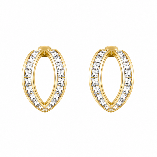 Gold Oval Crystal Hoop Earrings for Women