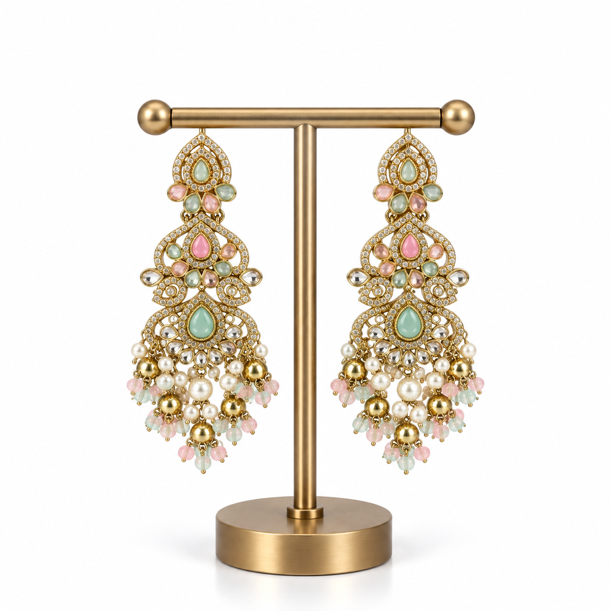 Gold Pastel Pearl Detailed Drop Earrings for Women