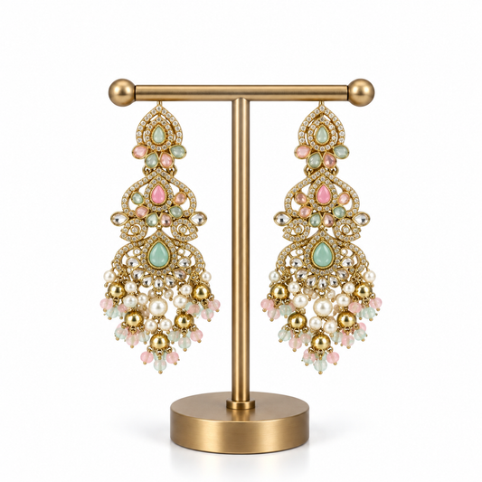 Gold Pastel Pearl Detailed Drop Earrings for Women