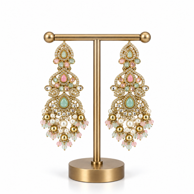 Gold Pastel Pearl Detailed Drop Earrings for Women